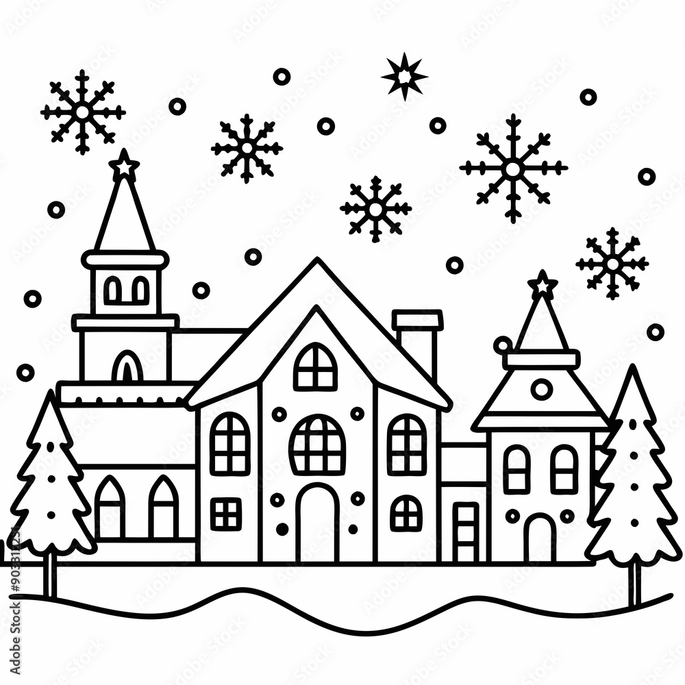 Christmas village with decorated house line art vector
Christmas village with decorated house line art vector