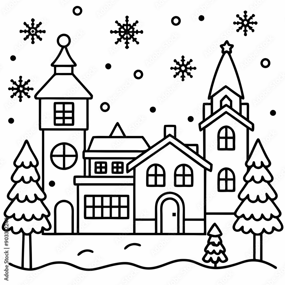 Christmas village with decorated house line art vector
Christmas village with decorated house line art vector