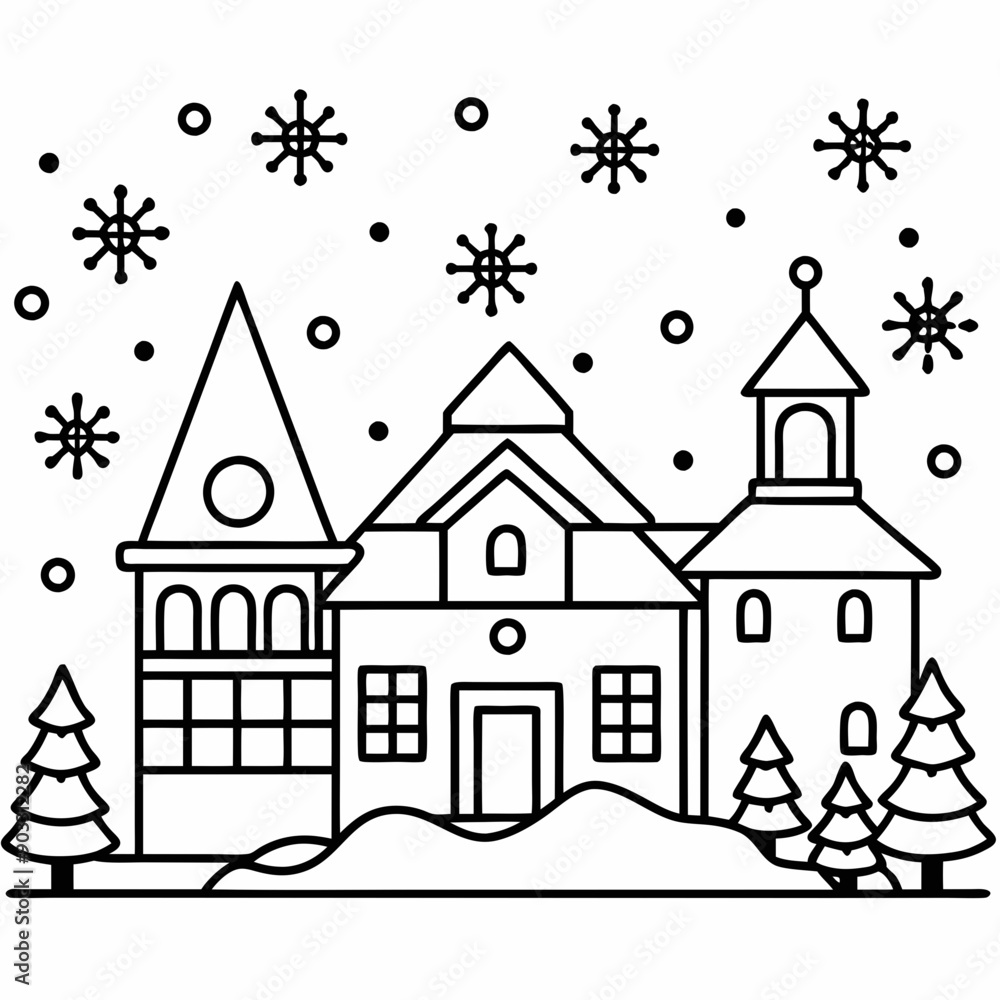 Christmas village with decorated house line art vector
Christmas village with decorated house line art vector