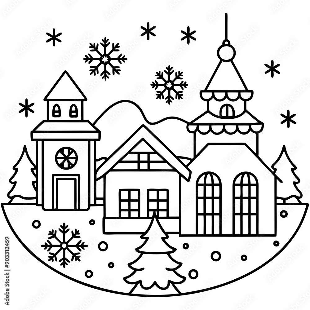 Christmas village with decorated house line art vector
Christmas village with decorated house line art vector