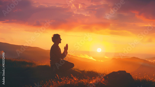 Golden Serenity: A Prayer Under the Sunset Sky