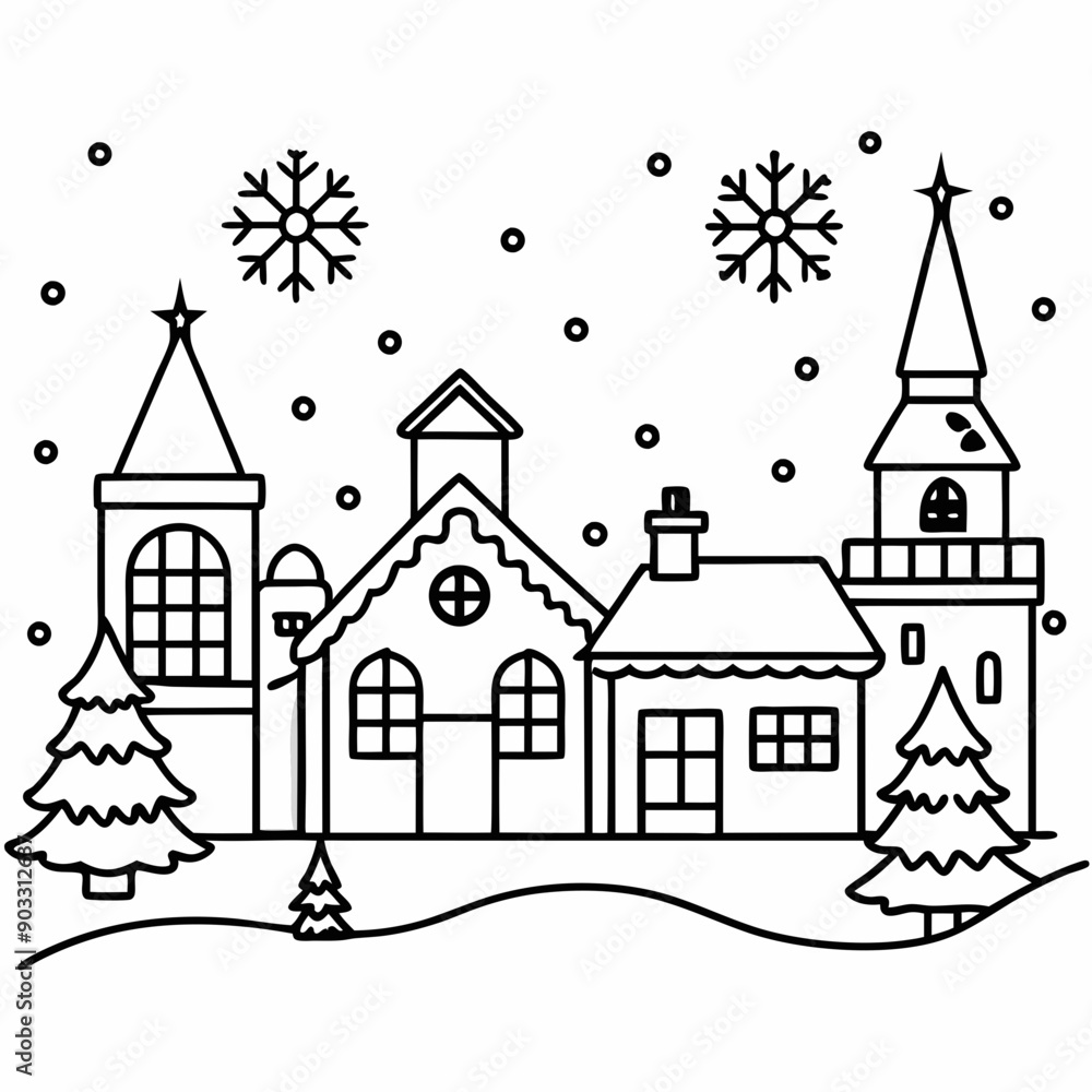 Christmas village with decorated house line art vector
Christmas village with decorated house line art vector
