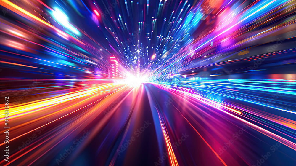 Obraz premium Abstract light speed background with colorful lights