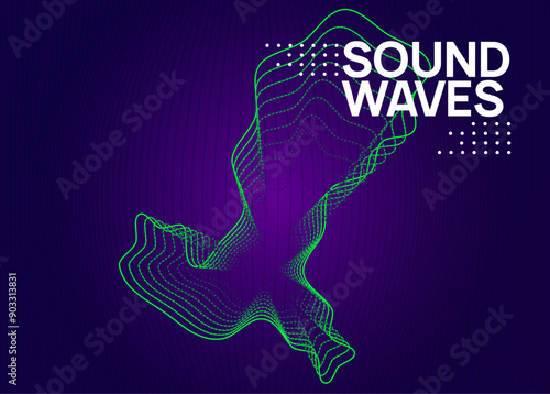 Edm Set. Soundwave Disco Invitation. Violet Techno Banner. Dance Poster. Night Club Concert Element. Green Discotheque Flyer. Trance Vector. Blue Edm Set