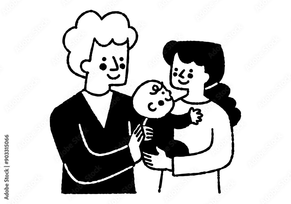 Mother holding baby and father cuddling_2 Mother holding baby and father cuddling_2