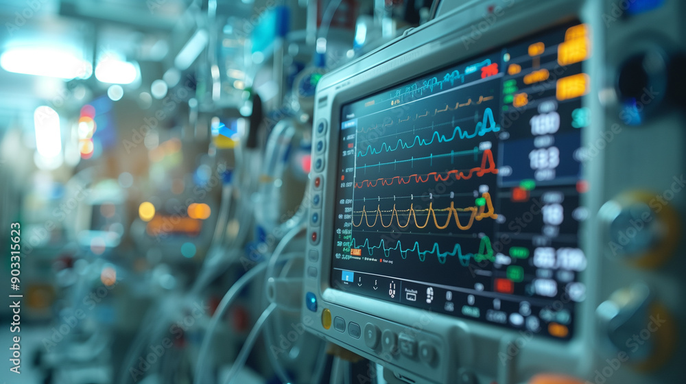 Close-Up of Heart Rate Monitor in ICU Displaying Vital Statistics Close-Up of Heart Rate Monitor in ICU Displaying Vital Statistics