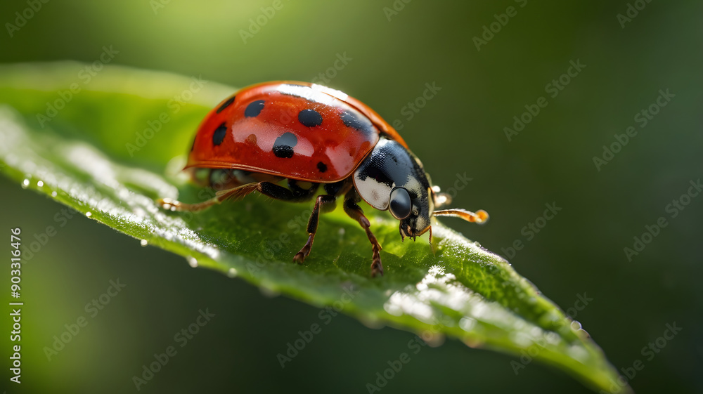 Ladybugs are sitting on flowers and leaves. Ladybugs are sitting on flowers and leaves.