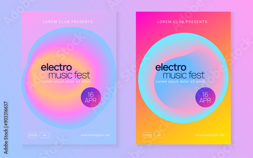 Club Poster. Holiday Pattern For Invitation Concept. Fun Music Fest. Linear Effect For Brochure. Electro And Carnival Layout. Pink And Blue Club Poster