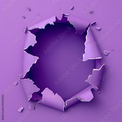 Purple Torn Paper with Hole in the Middle in 3D Style photo