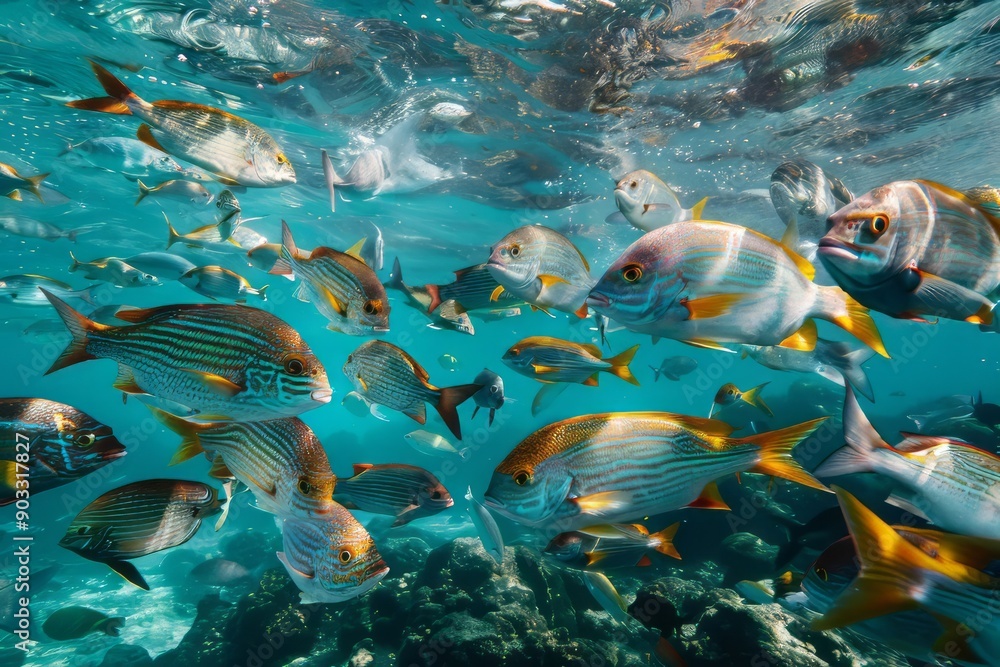 Naklejka premium Diving with fish in the ocean