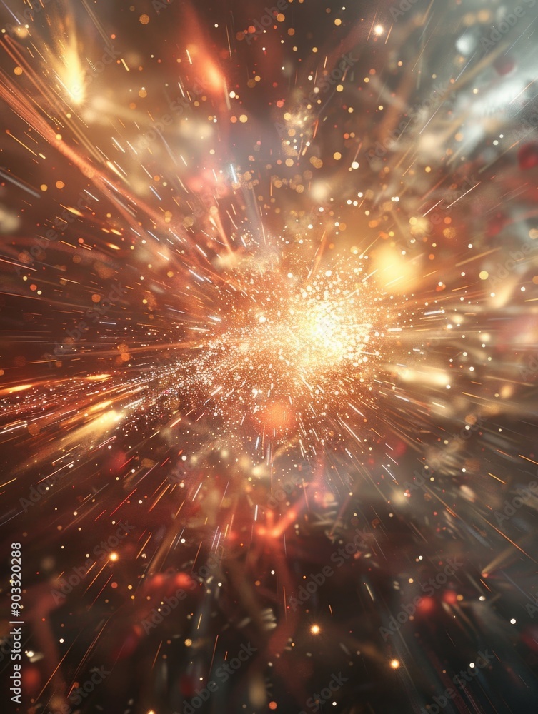Fototapeta premium A vibrant starburst explosion in the night sky with colorful fragments and debris