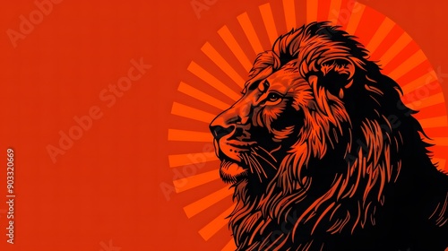 Bold lion silhouette with bright orange and black colors in a pop art style. photo