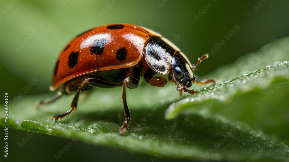 Ladybugs are sitting on flowers and leaves. Ladybugs are sitting on flowers and leaves.