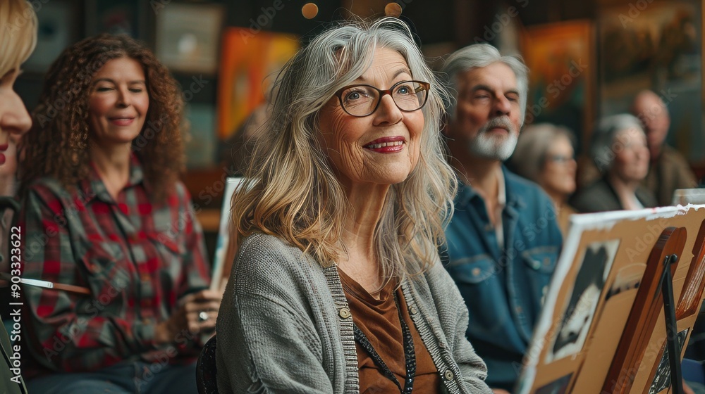 Middle Aged Adults in Art Class. Taking Group Adult Education Art Lessons. Senior Painters Painting. Middle Aged Adults in Art Class. Taking Group Adult Education Art Lessons. Senior Painters Painting.