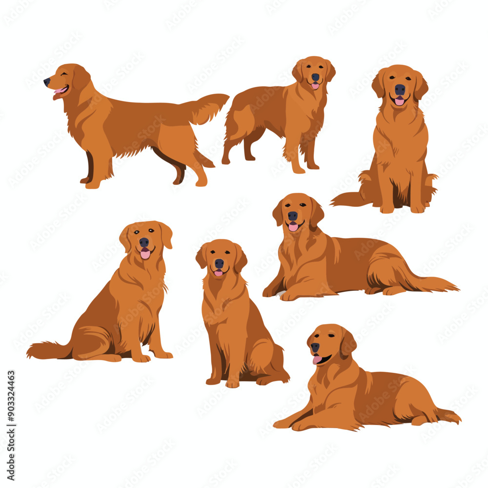 Golden Retriever dog silhouette set animals vector template Golden Retriever dog silhouette set animals vector template