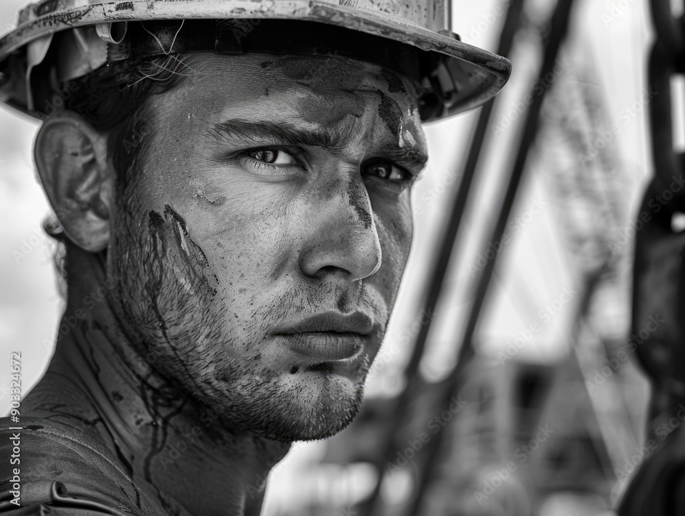 Construction worker in black and white photo Construction worker in black and white photo