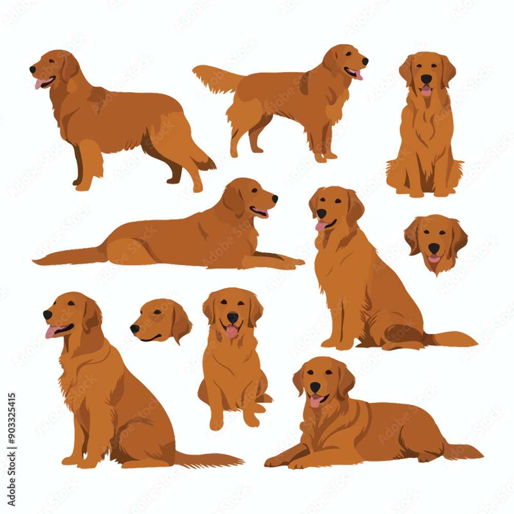 Golden Retriever dog silhouette set animals vector template Golden Retriever dog silhouette set animals vector template