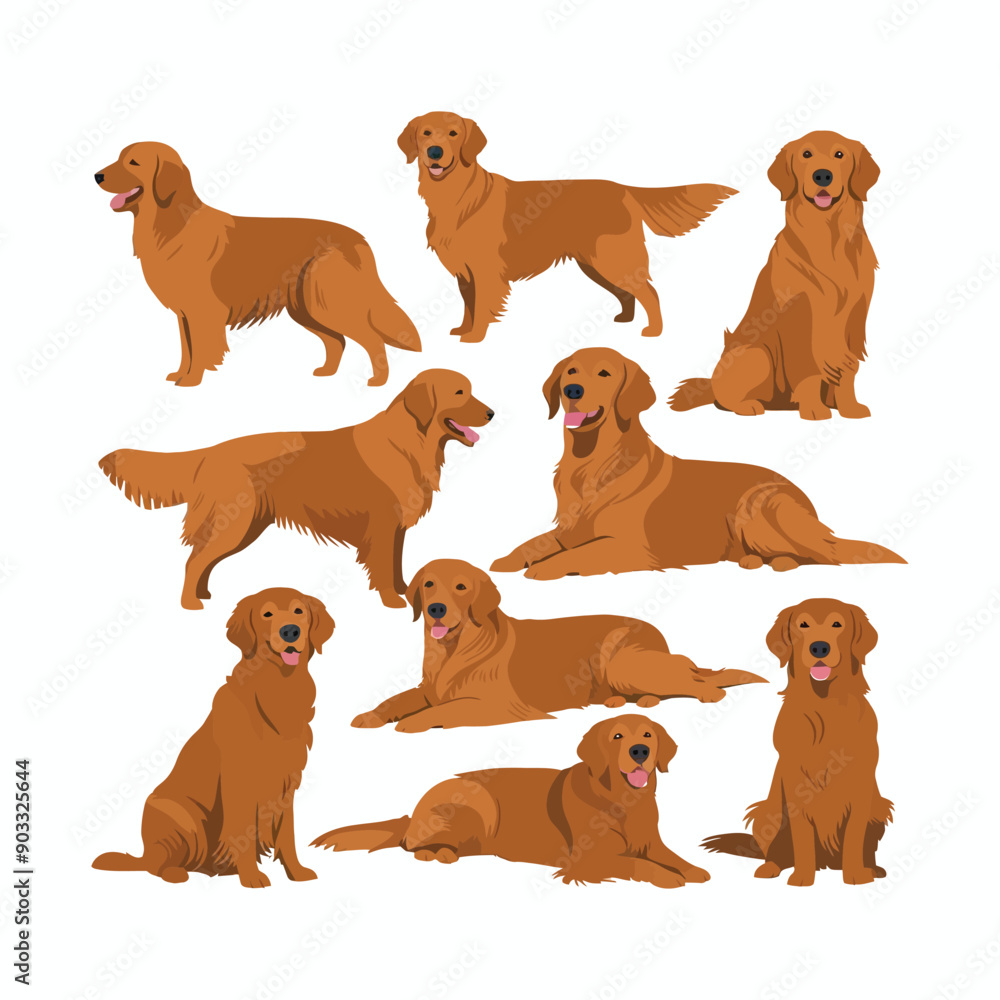 Golden Retriever dog silhouette set animals vector template Golden Retriever dog silhouette set animals vector template