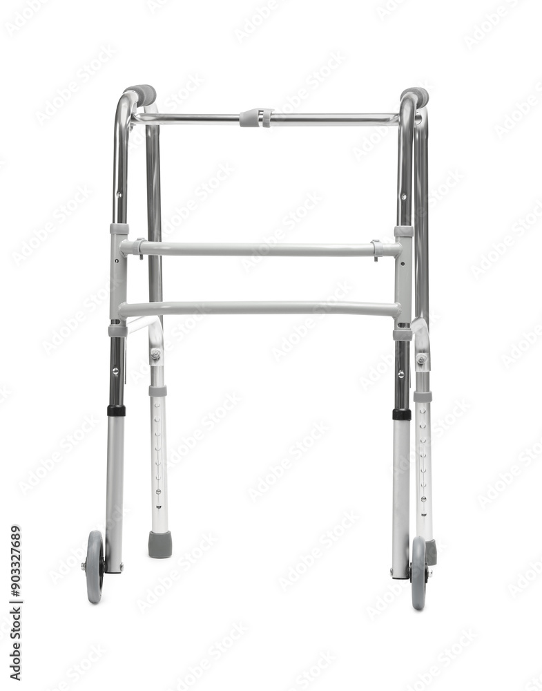 One metal walking frame isolated on white One metal walking frame isolated on white