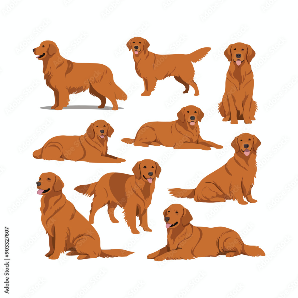 Golden Retriever dog silhouette set animals vector template Golden Retriever dog silhouette set animals vector template