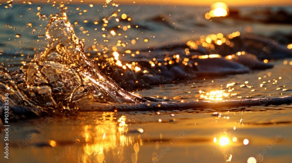 An image of a captivating beach where the sunlit ocean sparkles with ...
