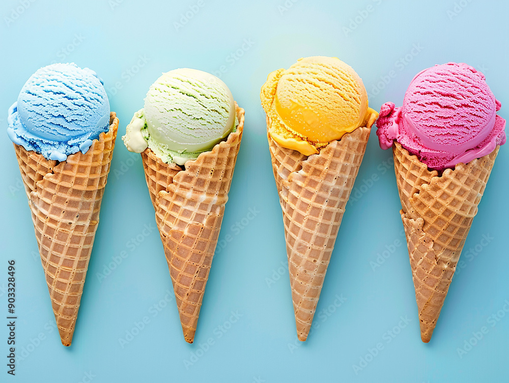 Assorted Ice Cream Cones with Vanilla, Chocolate, and Strawberry Flavors Assorted Ice Cream Cones with Vanilla, Chocolate, and Strawberry Flavors