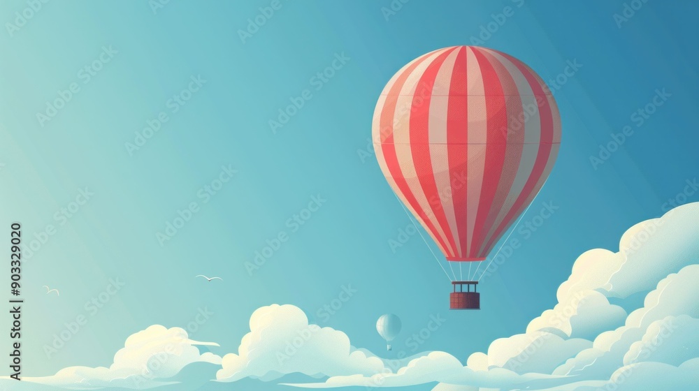 Fototapeta premium Adventure in the sky a majestic hot air balloon soaring amidst fluffy clouds and blue sky