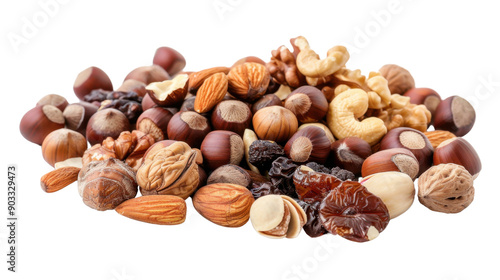 Mix of nuts and dry fruits on transparent background
