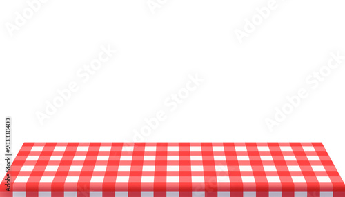 illustration of a Checkered table cloth on a table on a transparent background, gingham tablecloth, tabletop,  picnic cloth, countertop, counter, kitchen counter, dining table, plaid cloth, isolated