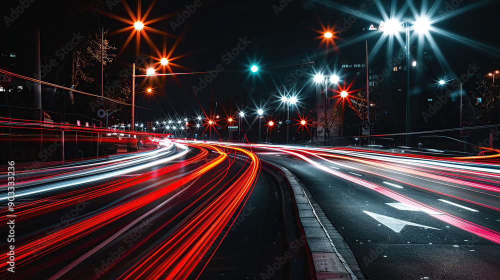 A long exposure photo of red light trails from cars driving on an empty highway at night A long exposure photo of red light trails from cars driving on an empty highway at night