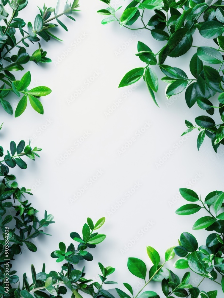 A decorative frame made from intertwined green leaves on a white background A decorative frame made from intertwined green leaves on a white background