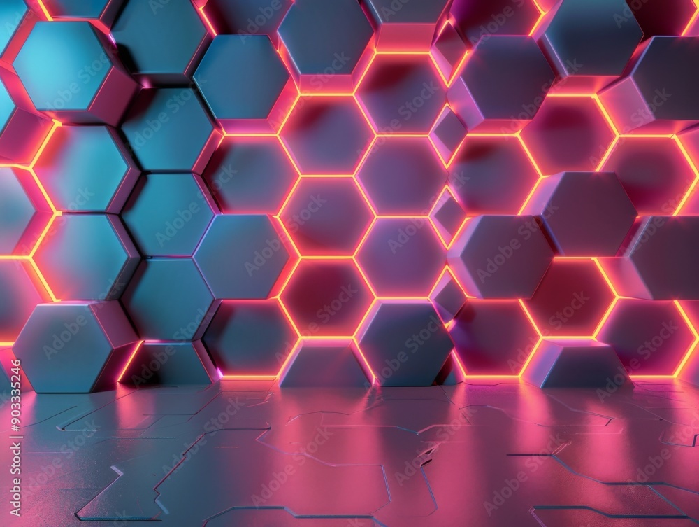 3D background with hexagons and integrated LED lights for a modern look 3D background with hexagons and integrated LED lights for a modern look