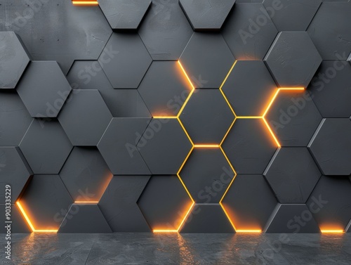 3D background with hexagons and integrated LED lights for a modern look