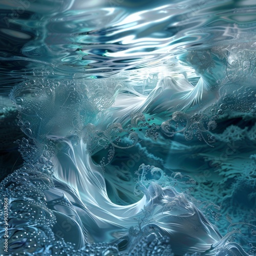 Abstract design with underwater themes and flowing water effects