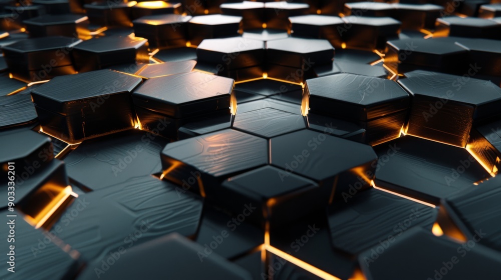 Fototapeta premium 3D background with large hexagons serving as platforms in a virtual space