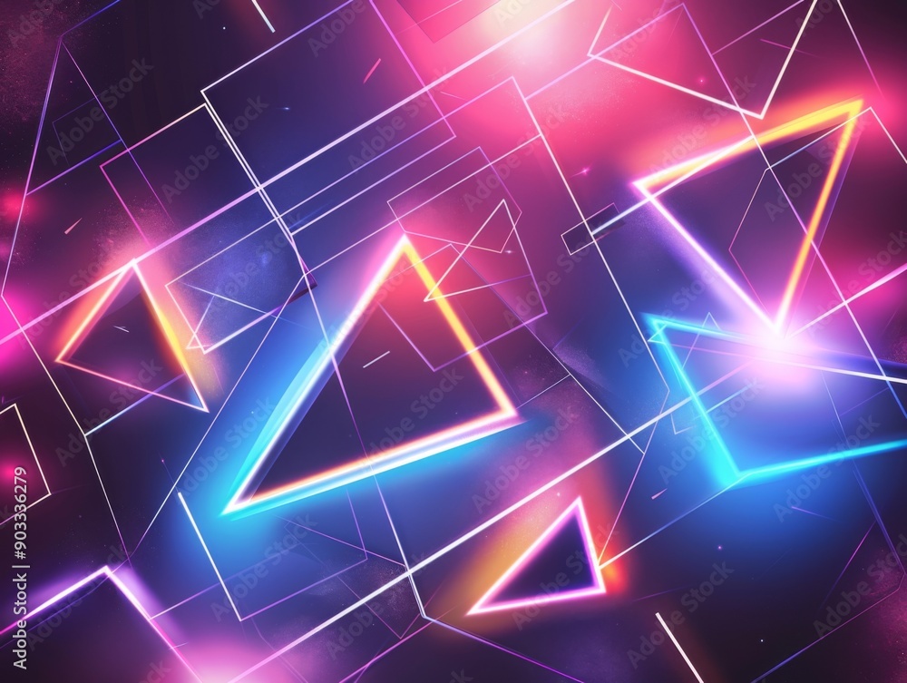 Bright abstract background with neon lines and geometric shapes