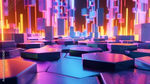 3D background with large hexagons serving as platforms in a virtual space