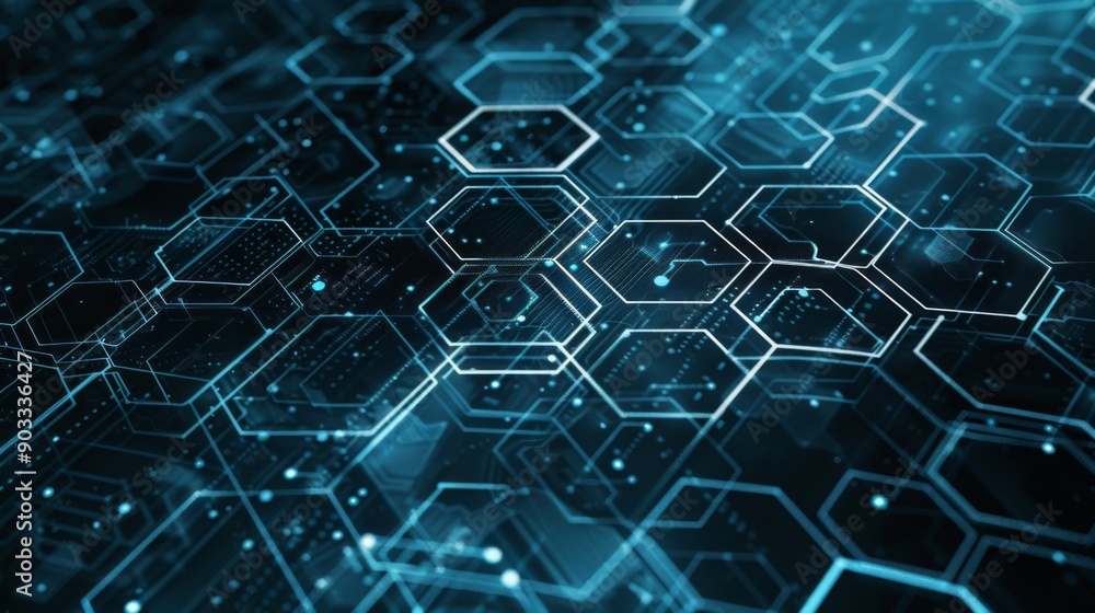 Obraz premium 3D hexagon background with an architectural blueprint feel and technical lines