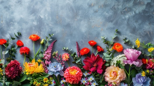 Vibrant summer ensemble arrangement on flat surface photo