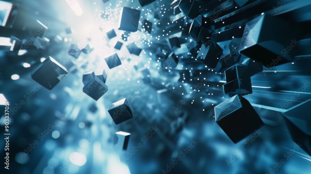 Abstract 3D background with floating hexagons in a dynamic arrangement Abstract 3D background with floating hexagons in a dynamic arrangement