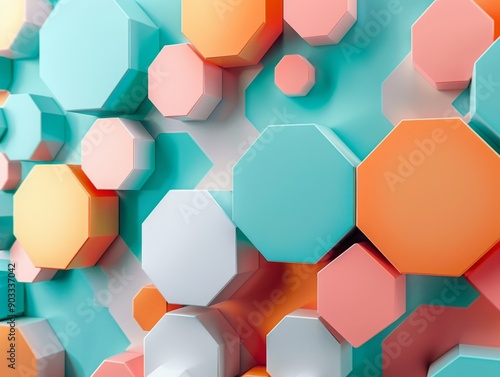 Abstract 3D background with floating hexagons in a dynamic arrangement