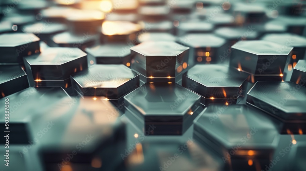 Obraz premium Dynamic 3D hexagon background with moving elements and interactive design