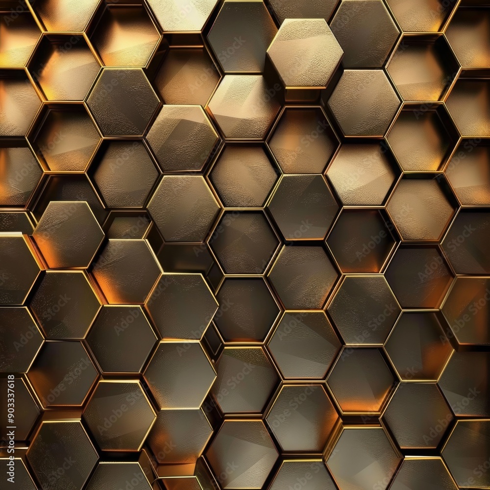 Elegant 3D hexagon background with gold textures and luxurious feel Elegant 3D hexagon background with gold textures and luxurious feel
