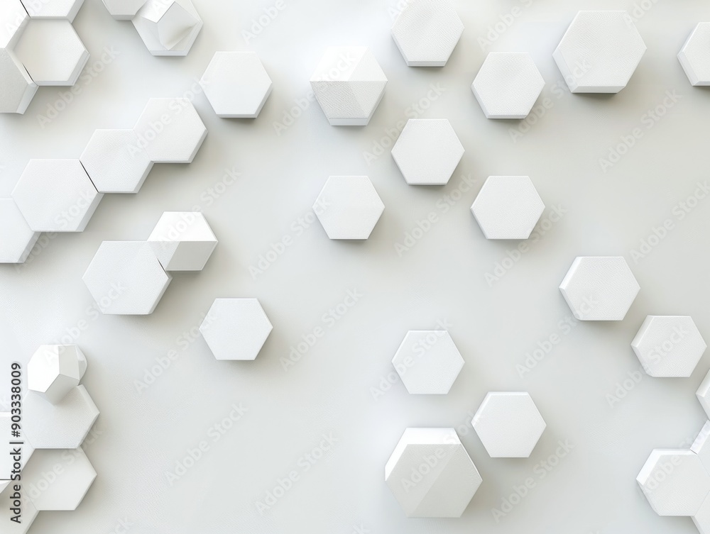 Minimalist 3D background with white hexagons and shadow play Minimalist 3D background with white hexagons and shadow play