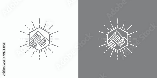 A combination logo that combines the shape of mountains and sunlight. Icons for business, outdoor, travel, tattoo and personal branding.