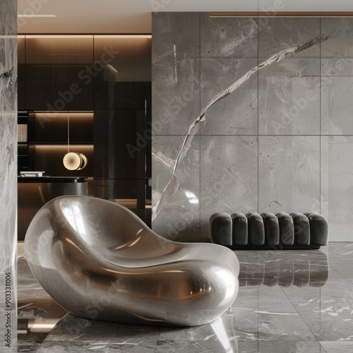 Sleek abstract design with polished surfaces and minimalist aesthetics