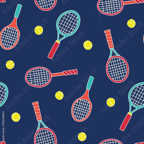Racket Tennis Ball Vector Seamless Pattern illustration Design