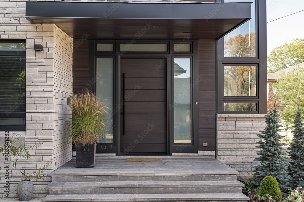 Modern Entry Door with Timber Frame Construction Modern Entry Door with Timber Frame Construction