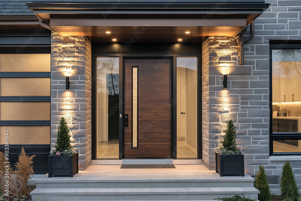 Modern Entry Door with Timber Frame Construction Modern Entry Door with Timber Frame Construction
