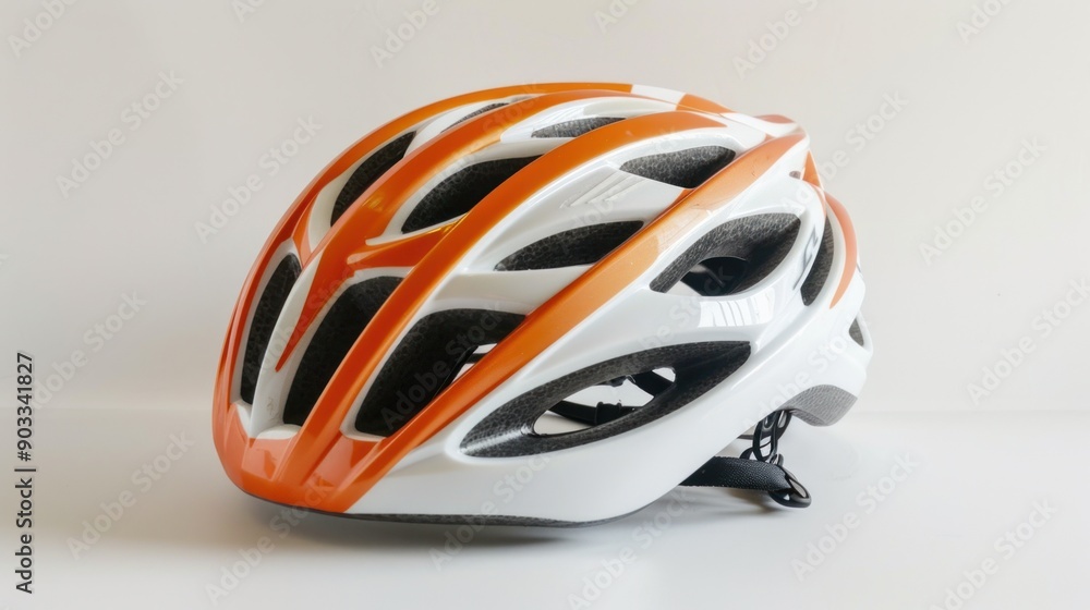 Fototapeta premium Orange and White Bicycle Helmet